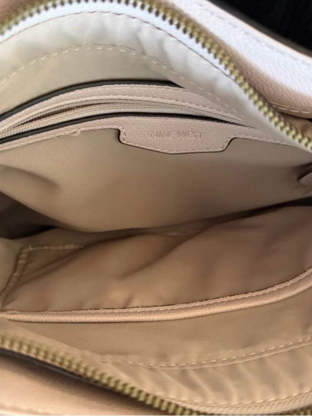 Nine West Light Beige Shoulder Bag with Zip Detail